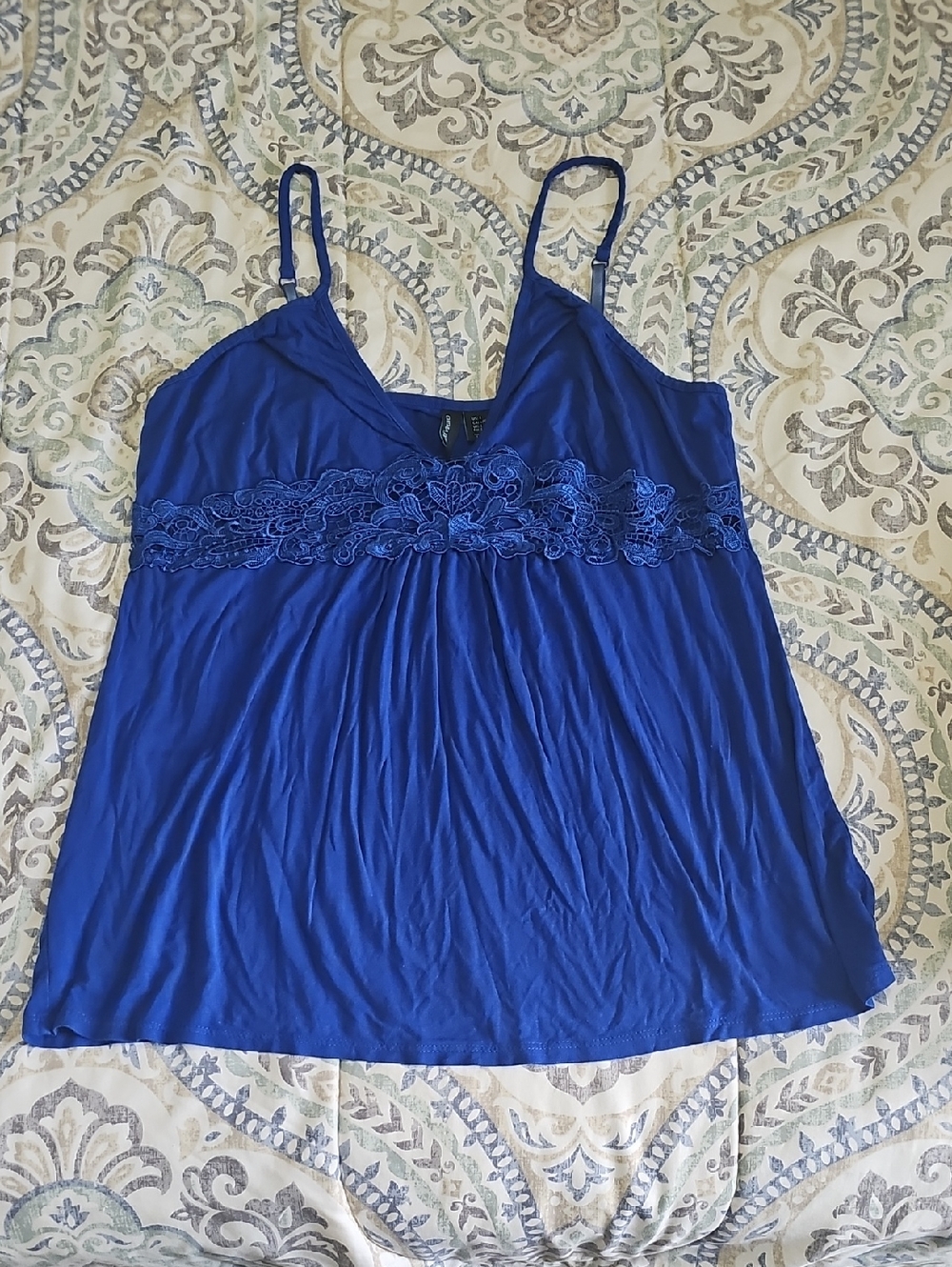Cynthia Rowley Royal Blue Lace-Trim Camisole Pajama Top